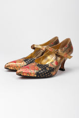 Recess Los Angeles Vintage Andrea Pfister Metallic Gold Embossed Moroccan Maryjane Heels