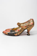 Recess Los Angeles Vintage Andrea Pfister Metallic Gold Embossed Moroccan Maryjane Heels