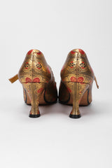 Recess Los Angeles Vintage Andrea Pfister Metallic Gold Embossed Moroccan Maryjane Heels