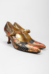 Recess Los Angeles Vintage Andrea Pfister Metallic Gold Embossed Moroccan Maryjane Heels