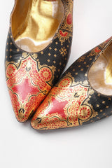 Recess Los Angeles Vintage Andrea Pfister Metallic Gold Embossed Moroccan Maryjane Heels