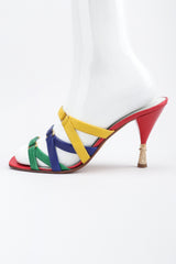 Recess Los Angeles Designer Consignment Vintage Andrea Pfister Rainbow Strappy Slide Sandals Heels