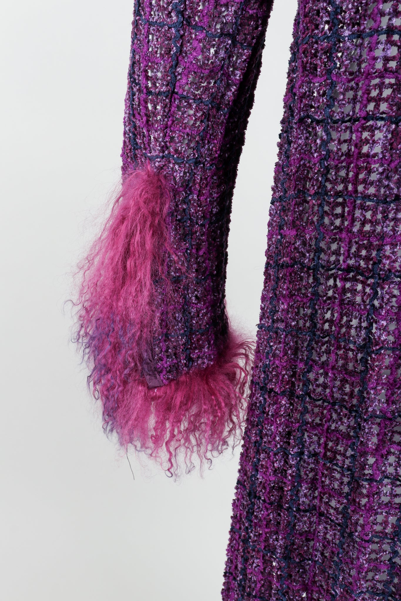 Vintage Anna Sui Mongolian Chenille Sweater Duster on Mannequin sleeve at Recess Los Angeles