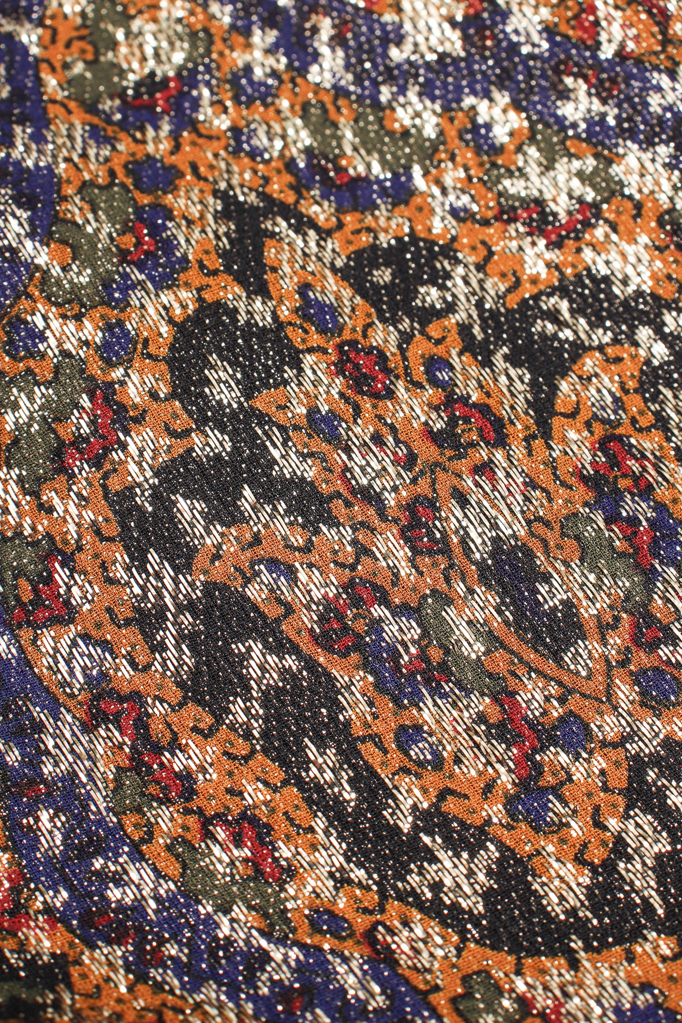 Vintage Anne Klein Faux Wrap Metallic Lamé Sarong Skirt fabric detail at Recess Los Angeles