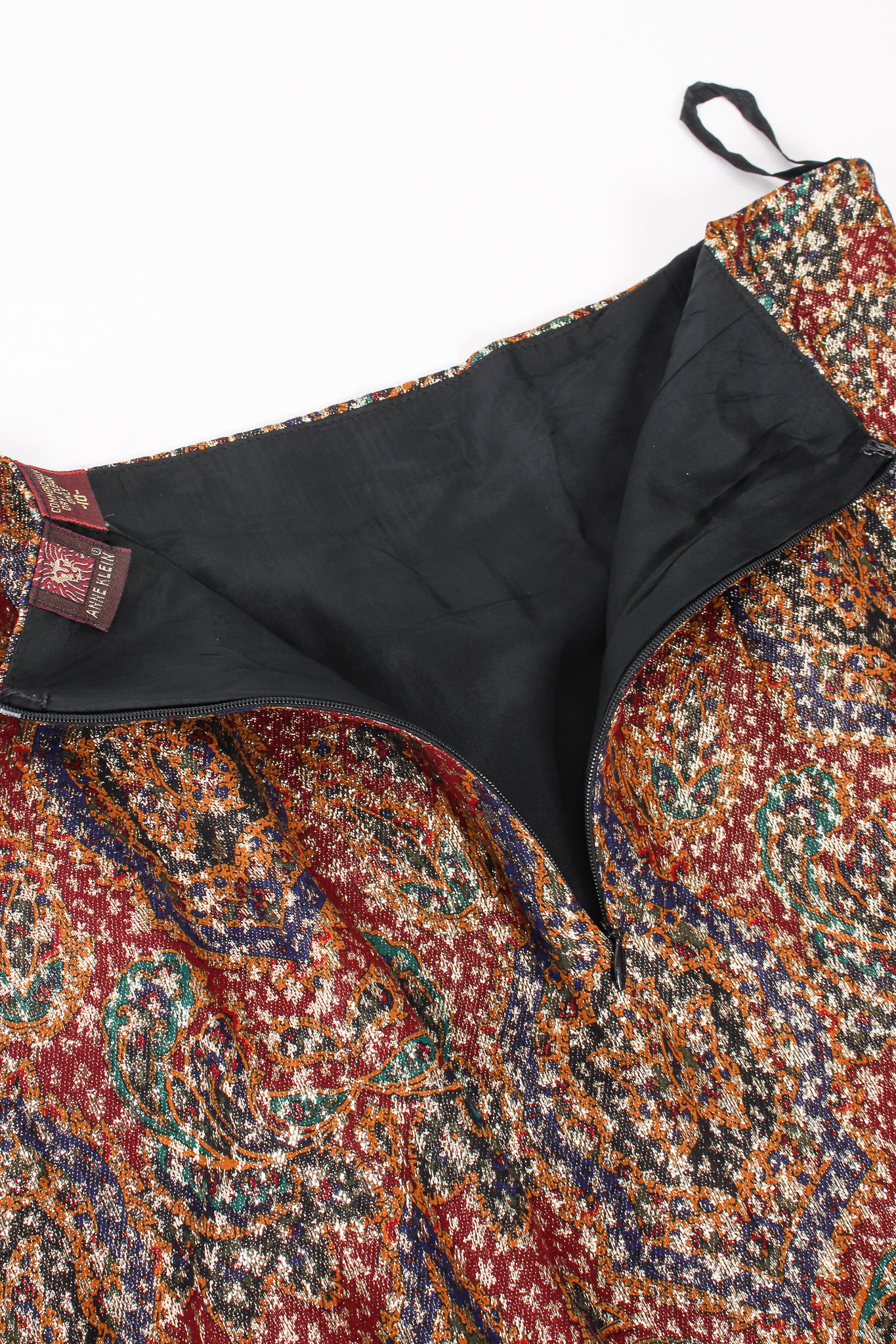 Vintage Anne Klein Faux Wrap Metallic Lamé Sarong Skirt back zip at Recess Los Angeles