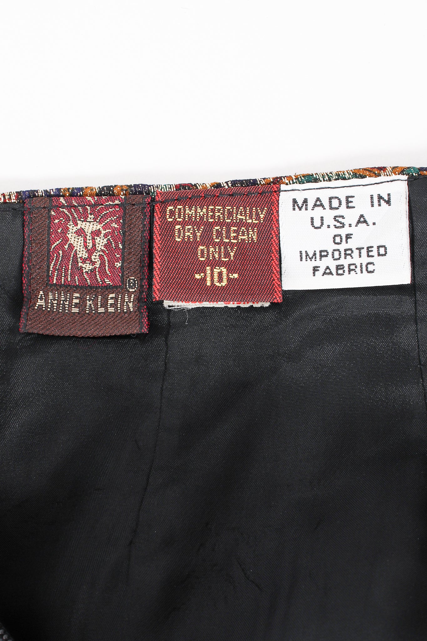 Vintage Anne Klein Faux Wrap Metallic Lamé Sarong Skirt label at Recess Los Angeles