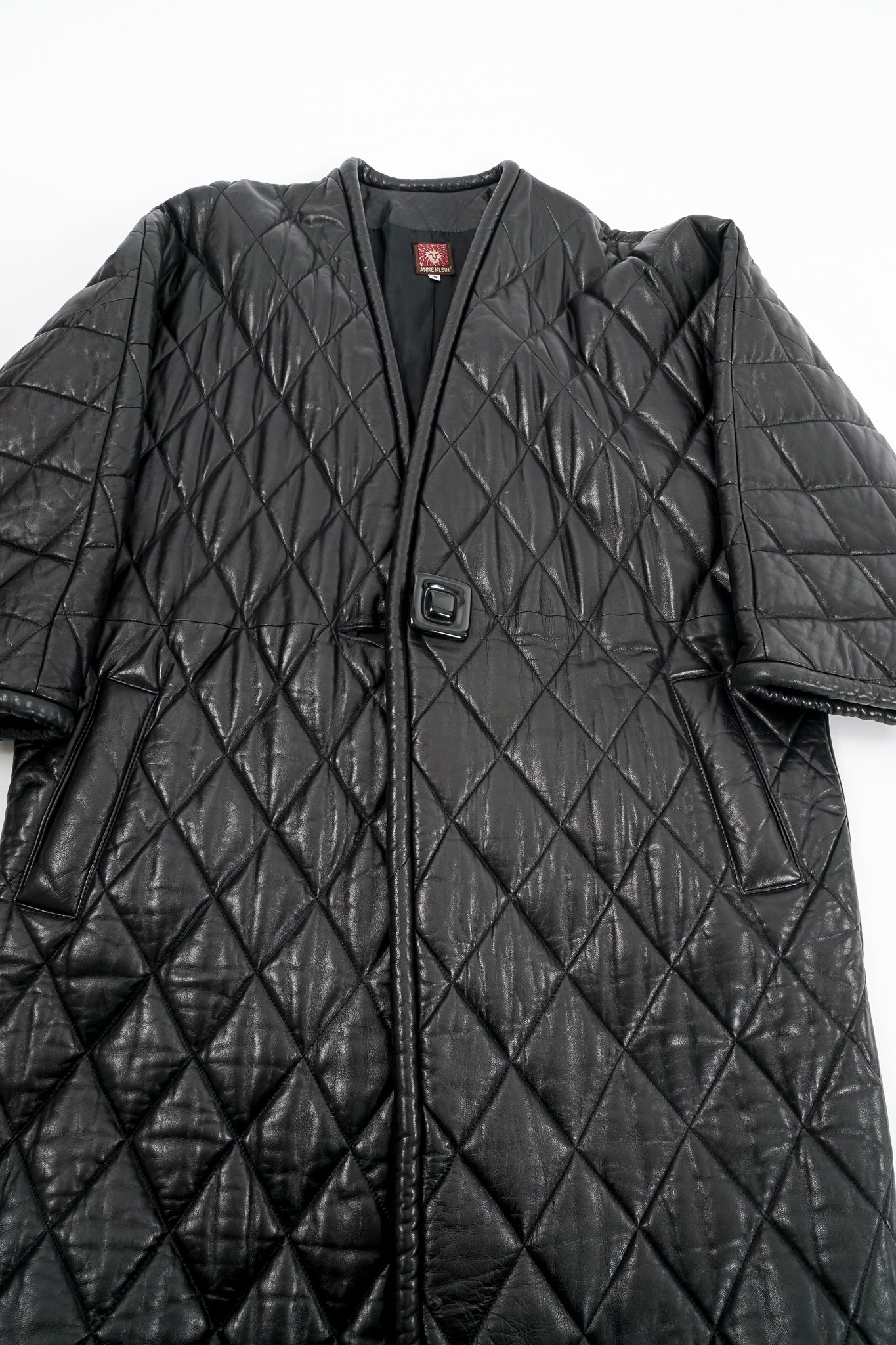 Vintage Anne Klein Quilted Leather Cocoon Coat flat at Recess Los Angeles