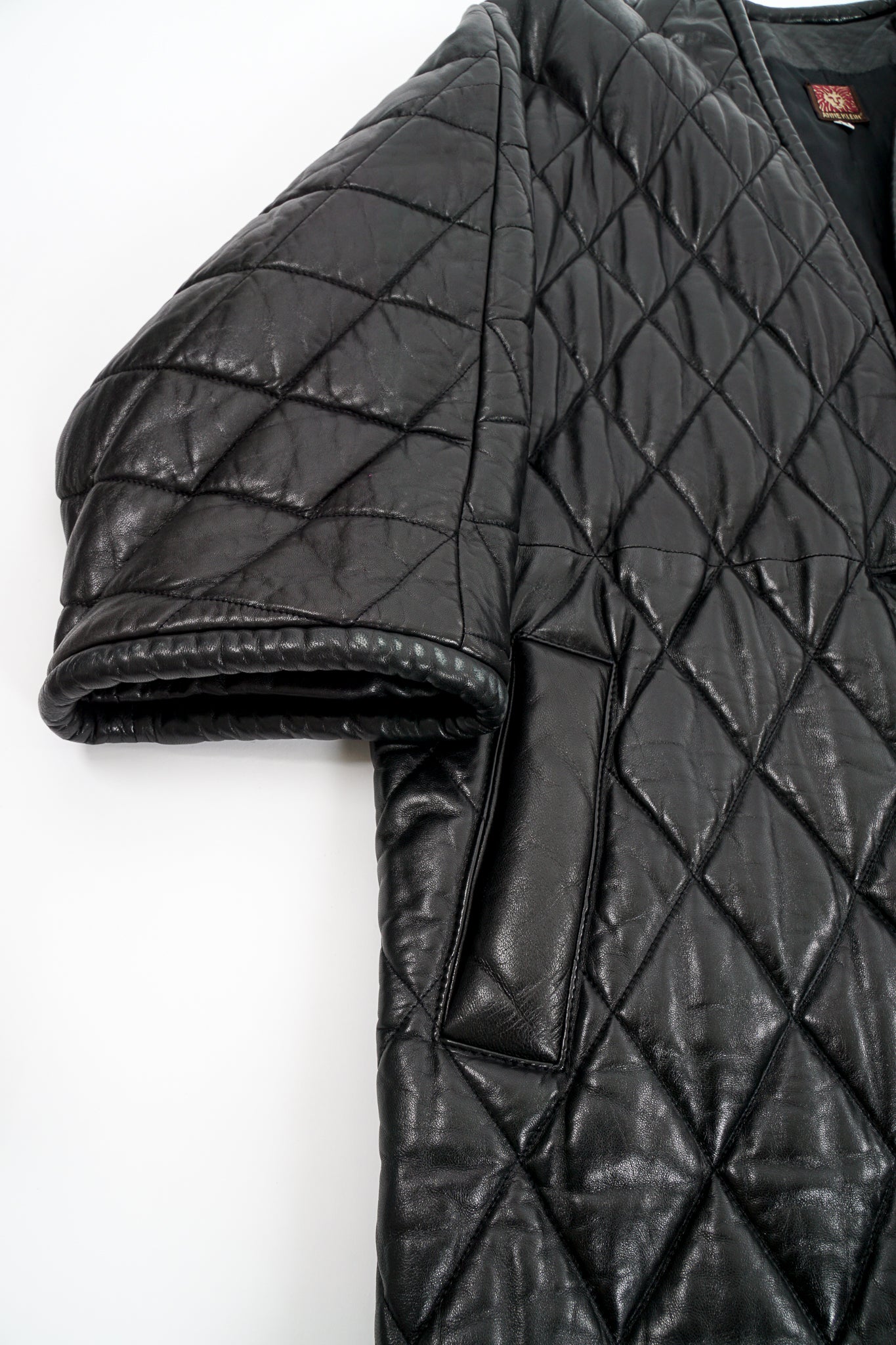 Vintage Anne Klein Quilted Leather Cocoon Coat fabric detail at Recess Los Angeles