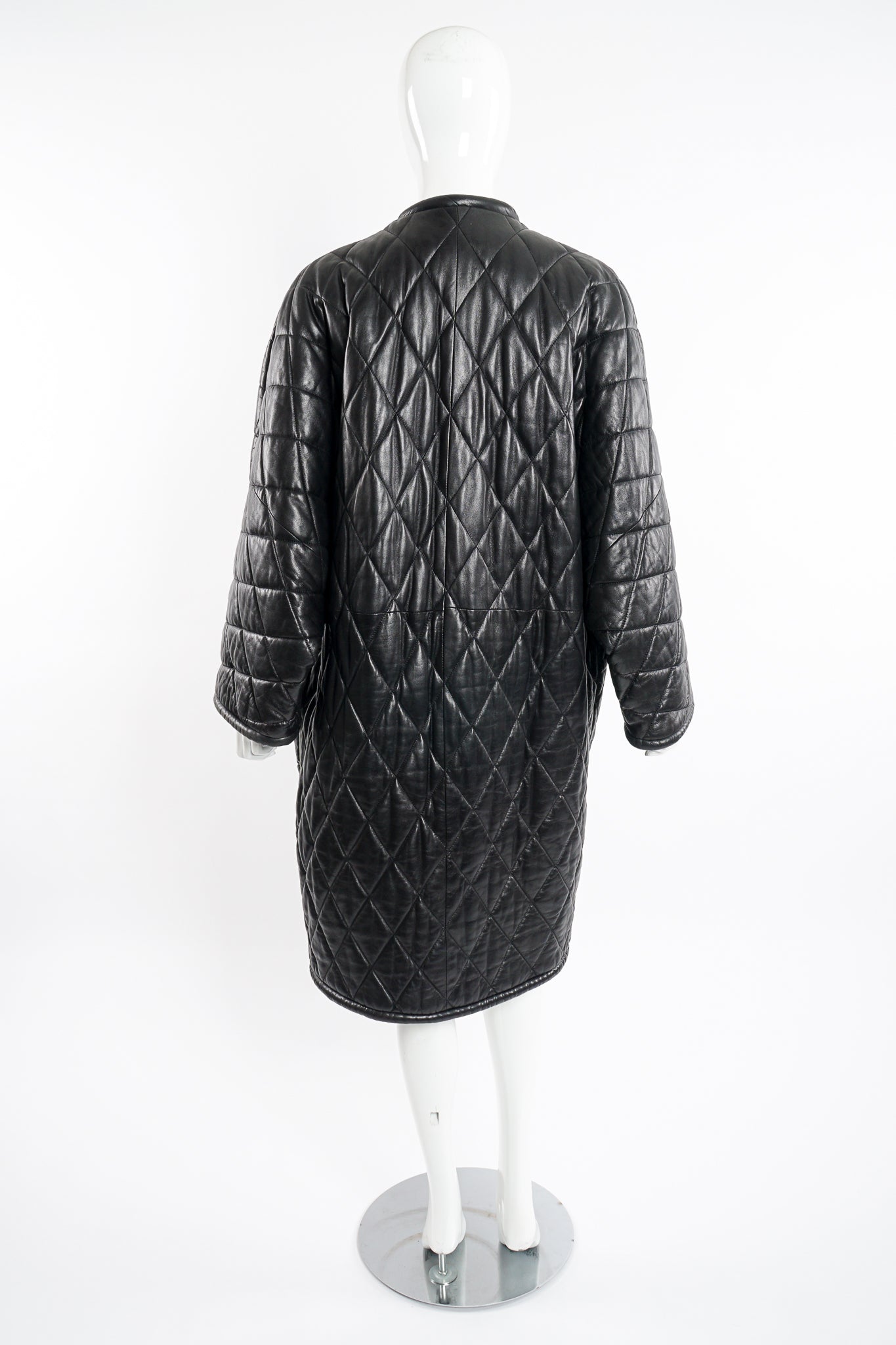 Vintage Anne Klein Quilted Leather Cocoon Coat on Mannequin back at Recess Los Angeles