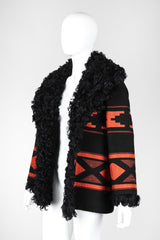 Recess Los Angeles Vintage Anne Klein Aztec Woven Curly Lamb Fur Collar Tapestry Coat