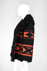 Recess Los Angeles Vintage Anne Klein Aztec Woven Curly Lamb Fur Collar Coat