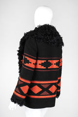 Recess Los Angeles Vintage Anne Klein Aztec Woven Curly Lamb Fur Collar Coat