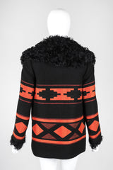 Recess Los Angeles Vintage Anne Klein Aztec Woven Curly Lamb Fur Collar Coat