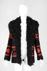 Recess Los Angeles Vintage Anne Klein Aztec Woven Curly Lamb Fur Collar Tapestry Coat