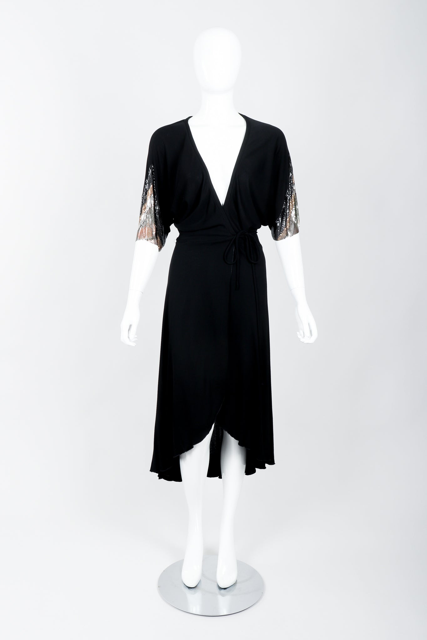 Vintage Anthony Ferrara Chevron Mesh Sleeve Wrap Dress on mannequin front at Recess