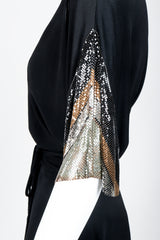 Vintage Anthony Ferrara Chevron Mesh Sleeve Wrap Dress on mannequin sleeve detail at Recess