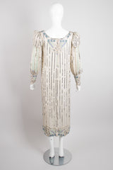 Apropos Sequined Stripe Puff Sleeve Art Deco Shift Dress