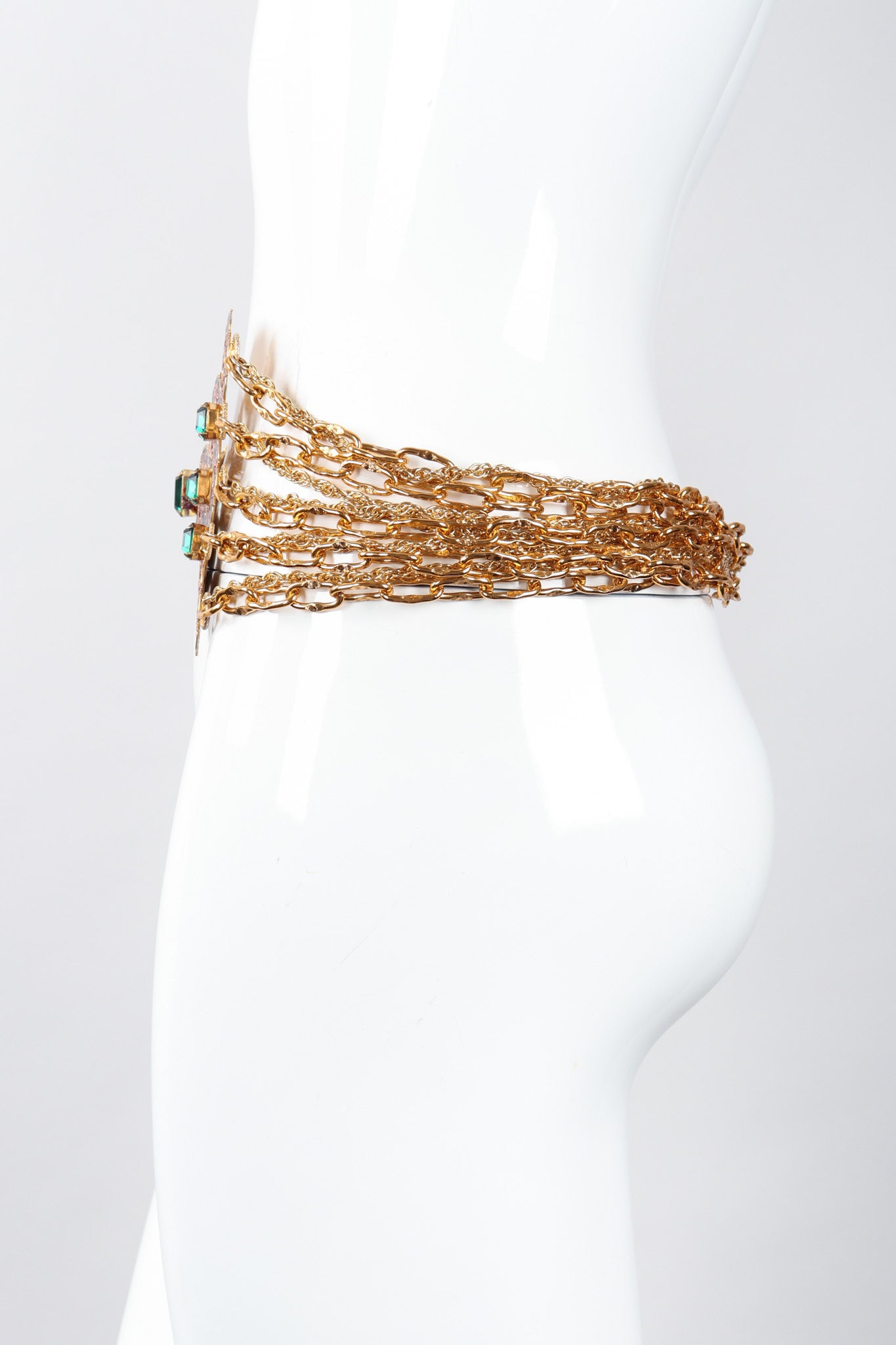 Recess Los Angeles Vintage Atelier Nina Pressed Metal Emerald Glass Stones Gold Chain Link