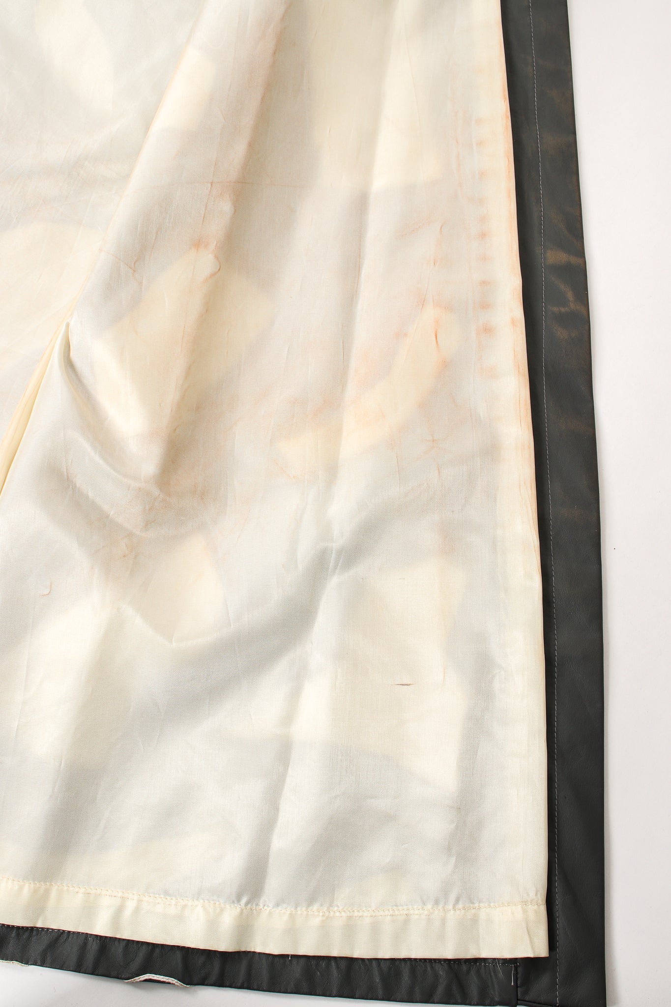 Vintage Auntie Macassar Leather Appliqué Kimono Duster Coat lining stains at Recess LA