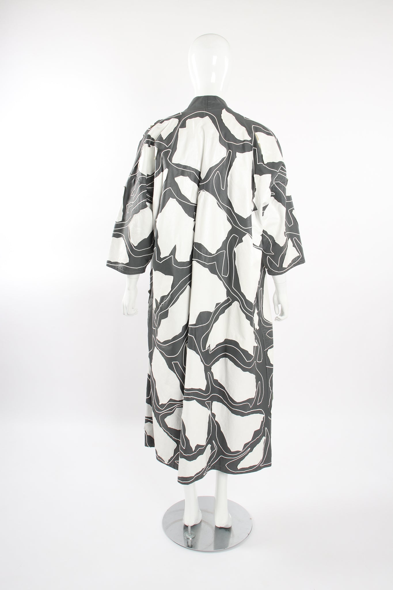 Vintage Auntie Macassar Leather Appliqué Kimono Duster Coat on Mannequin back at Recess LA