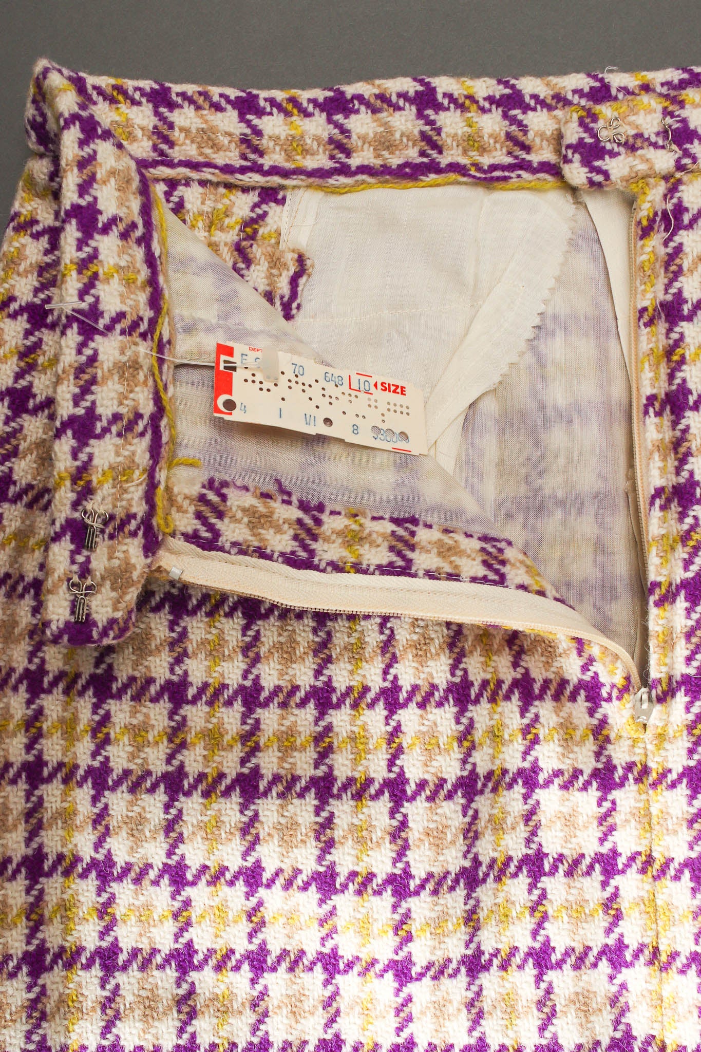 Vintage B.Altman & Co. Plaid Tartan Vest Duster & Skirt Set skirt opening @ Recess LA