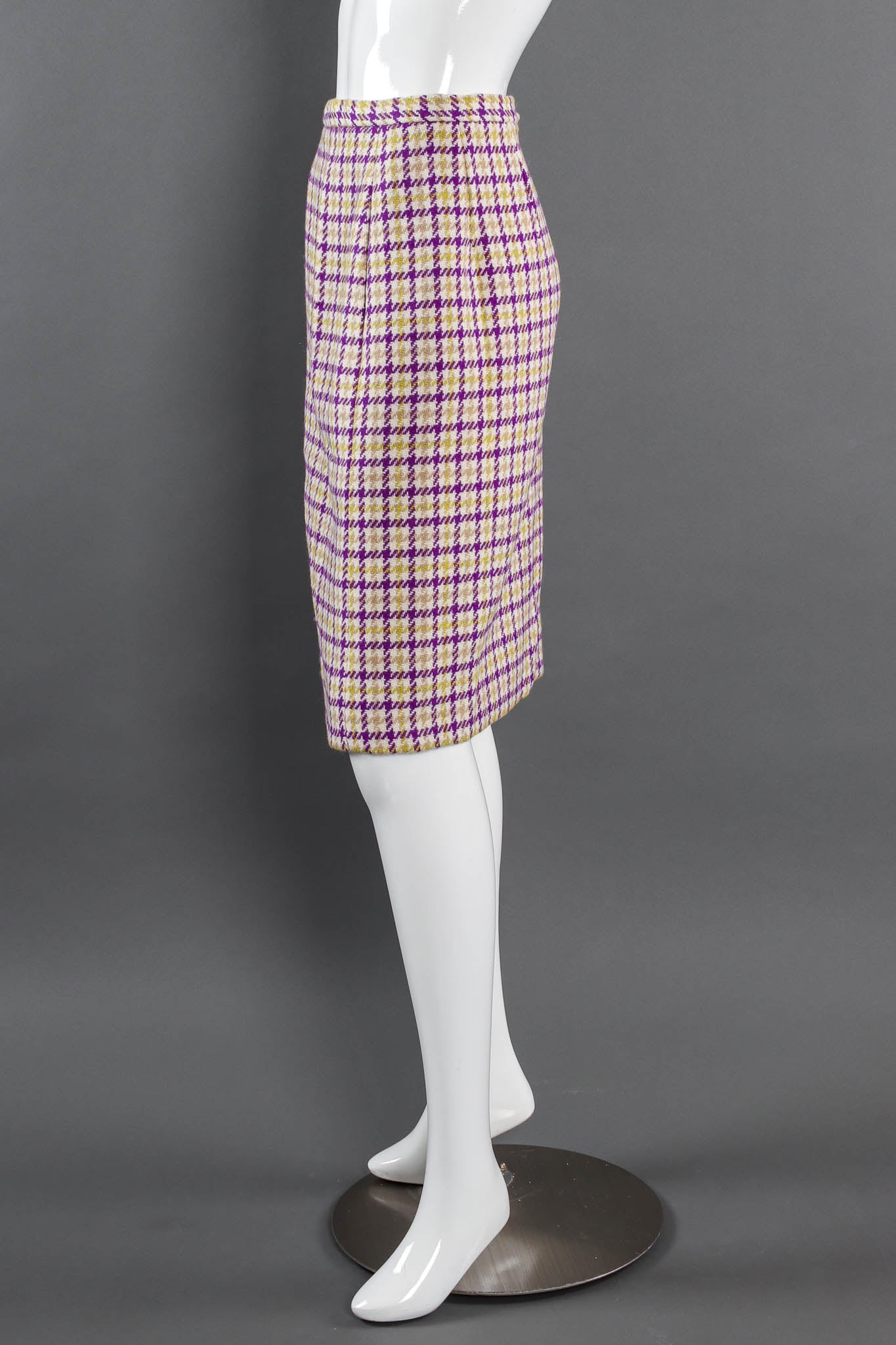 Vintage B.Altman & Co. Plaid Tartan Vest Duster & Skirt Set mannequin side skirt @ Recess LA
