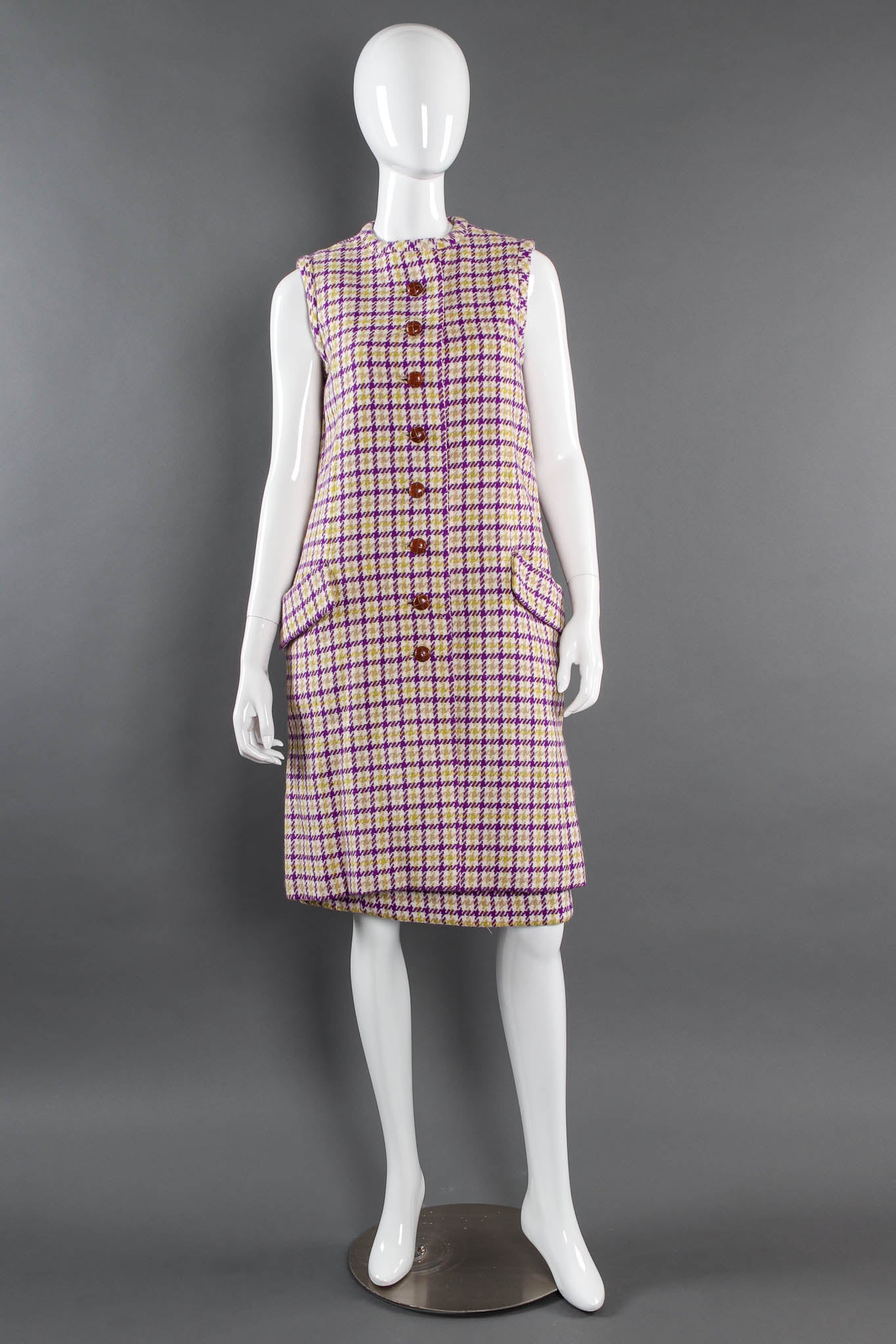 Vintage B.Altman & Co. Plaid Tartan Vest Duster & Skirt Set mannequin front @ Recess LA