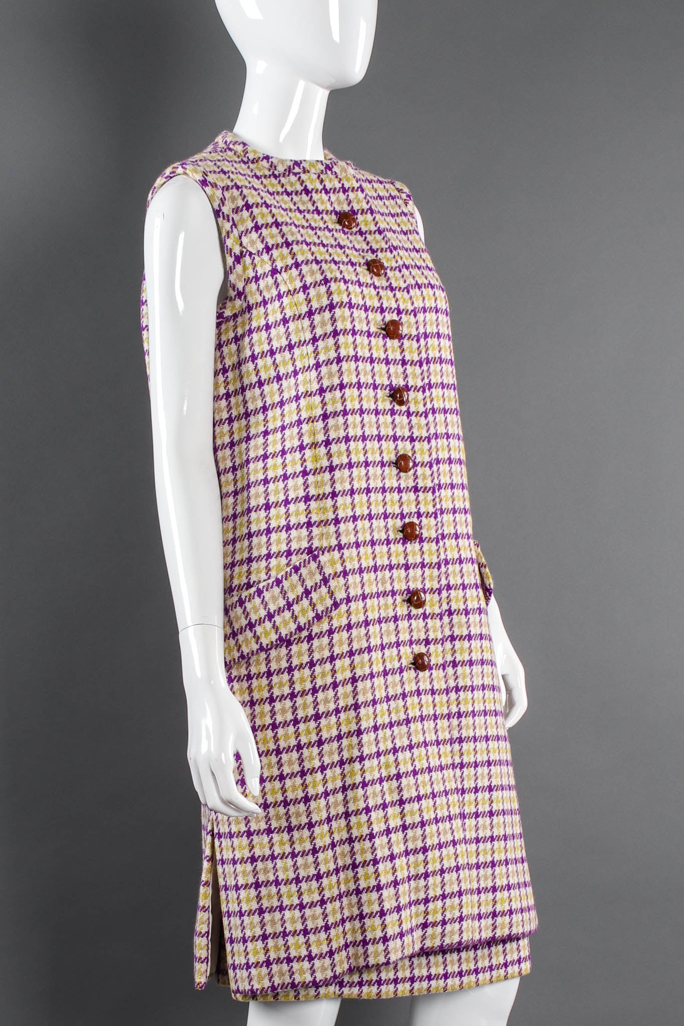 Vintage B.Altman & Co. Plaid Tartan Vest Duster & Skirt Set mannequin close angle @ Recess LA