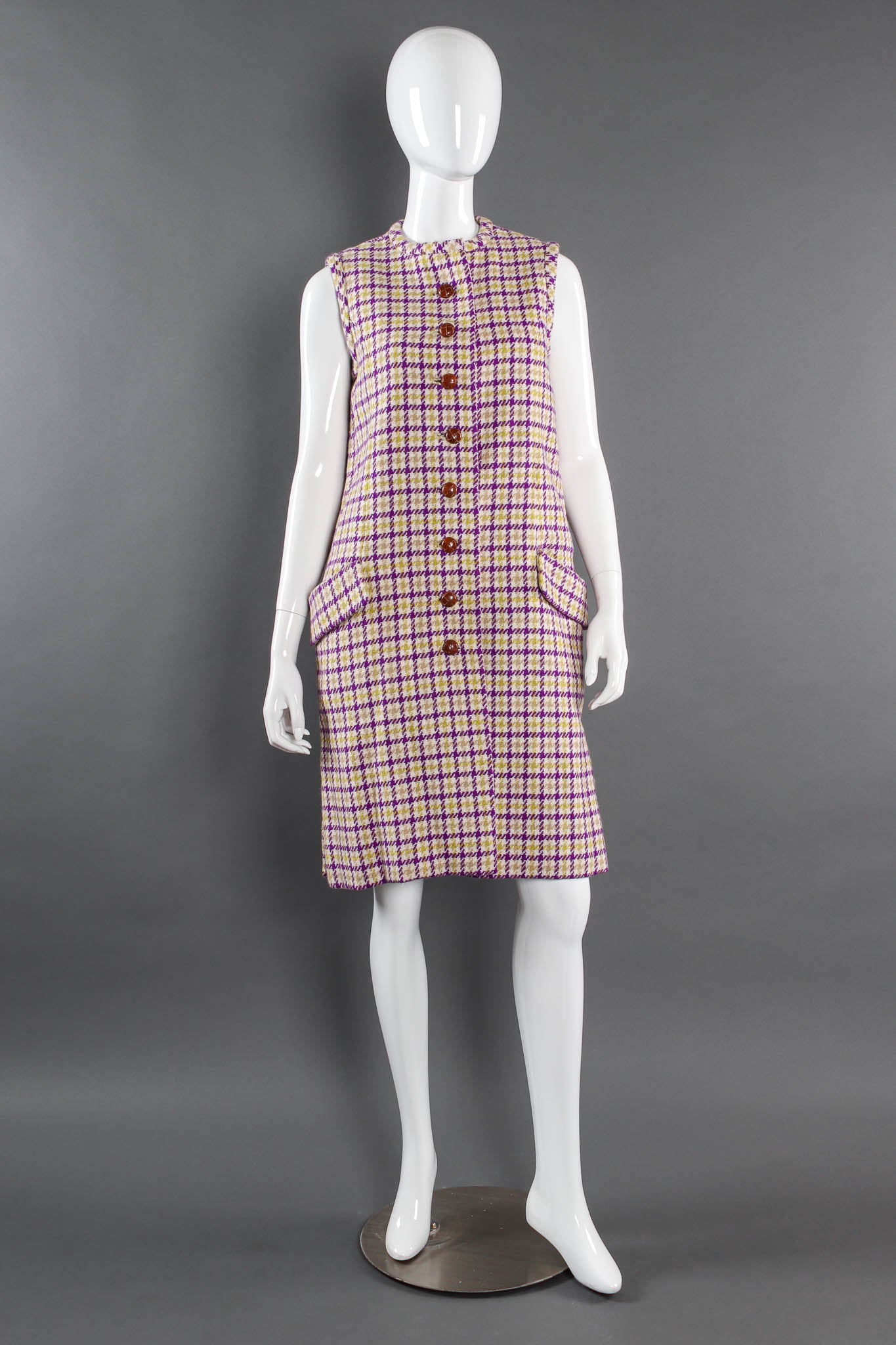 Vintage B.Altman & Co. Plaid Tartan Vest Duster & Skirt Set mannequin front no skirt @ Recess LA