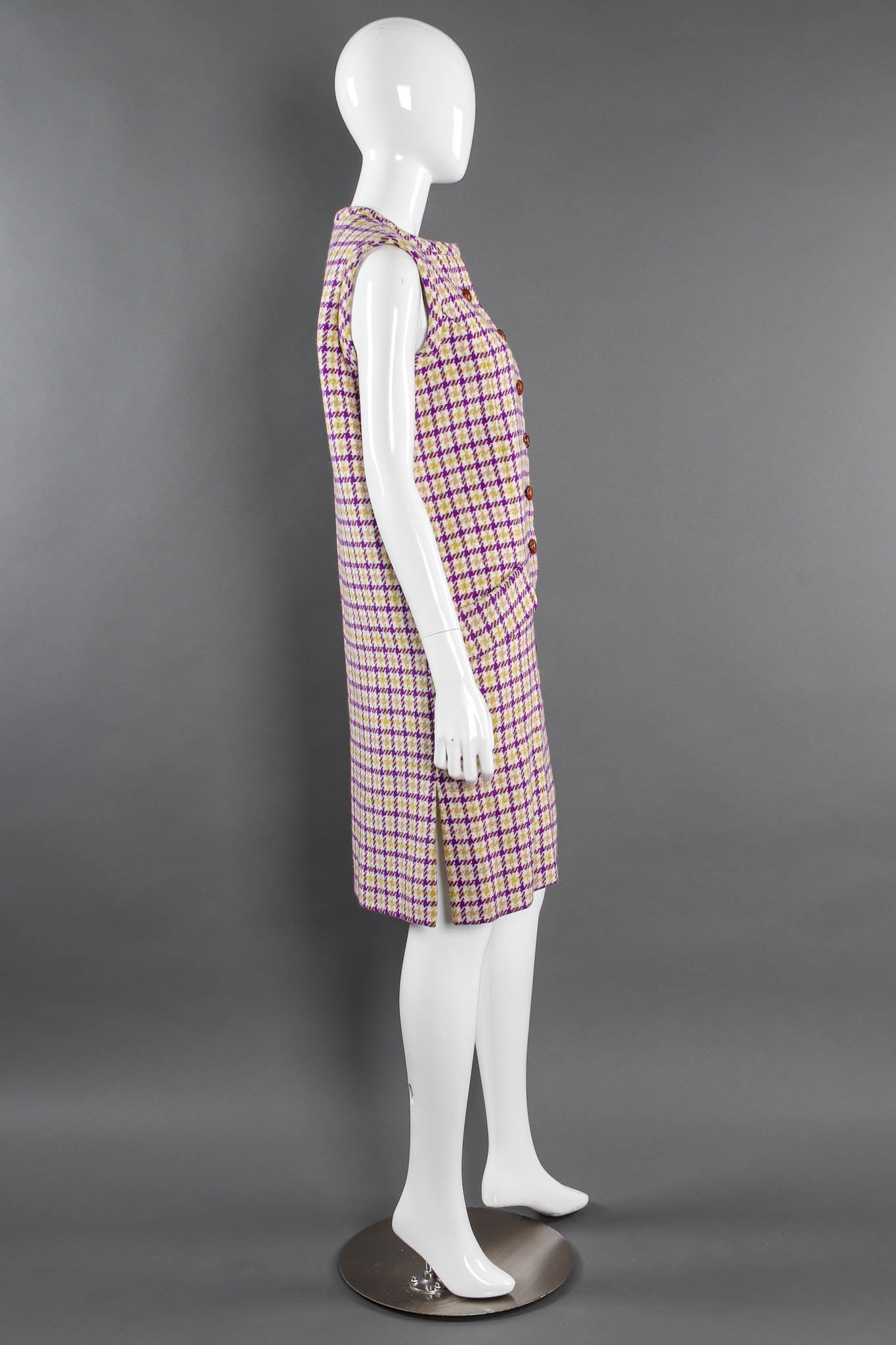 Vintage B.Altman & Co. Plaid Tartan Vest Duster & Skirt Set mannequin side no skirt @ Recess LA