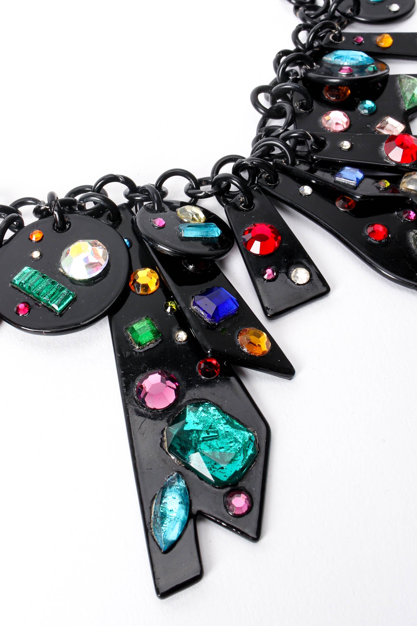 Vintage Bill Schiffer Handmade Rainbow Jeweled Bib Necklace detail at Recess Los Angeles