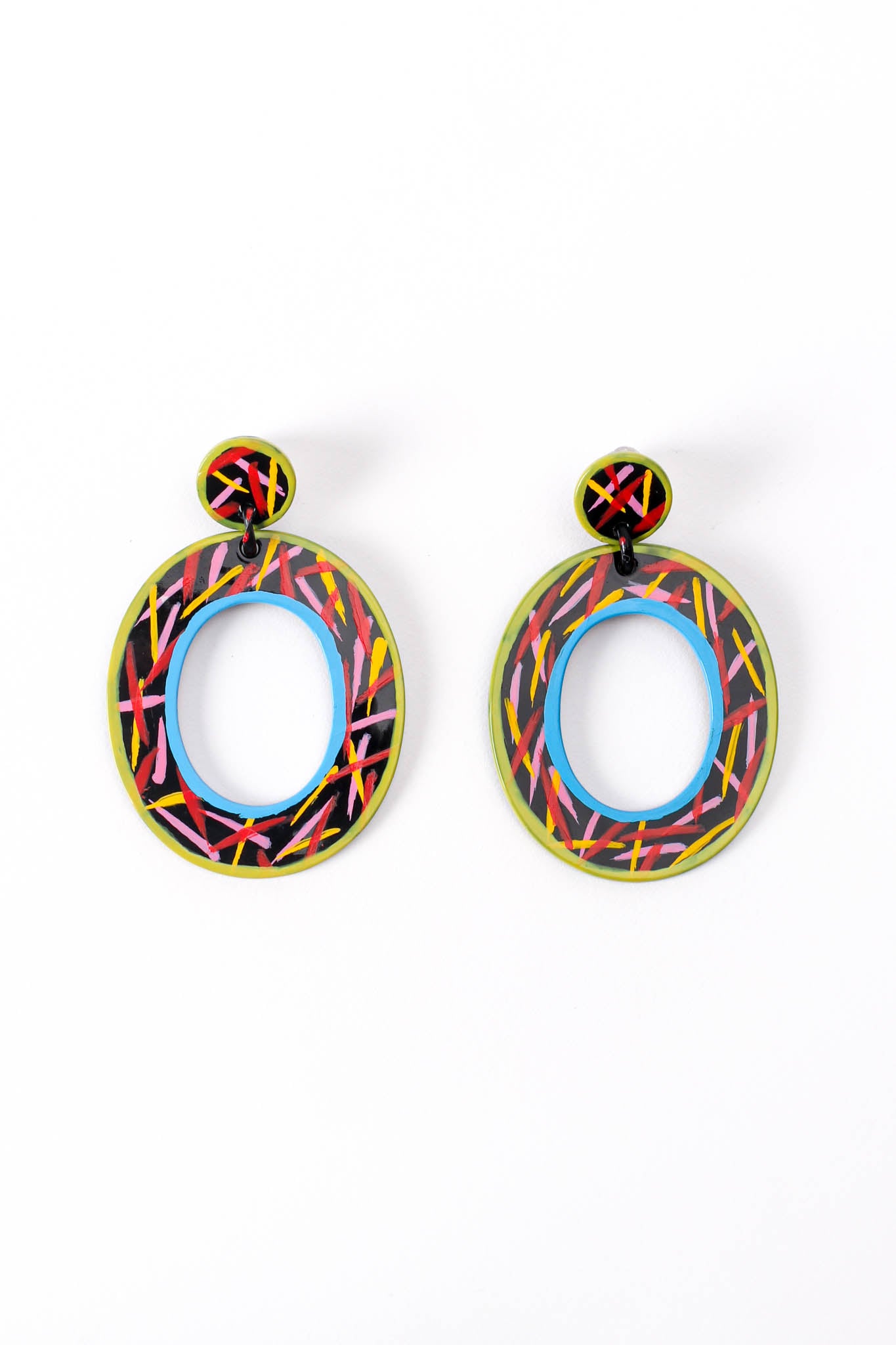 Vintage Bill Schiffer Vibrant Oval Earrings front at Recess Los Angeles
