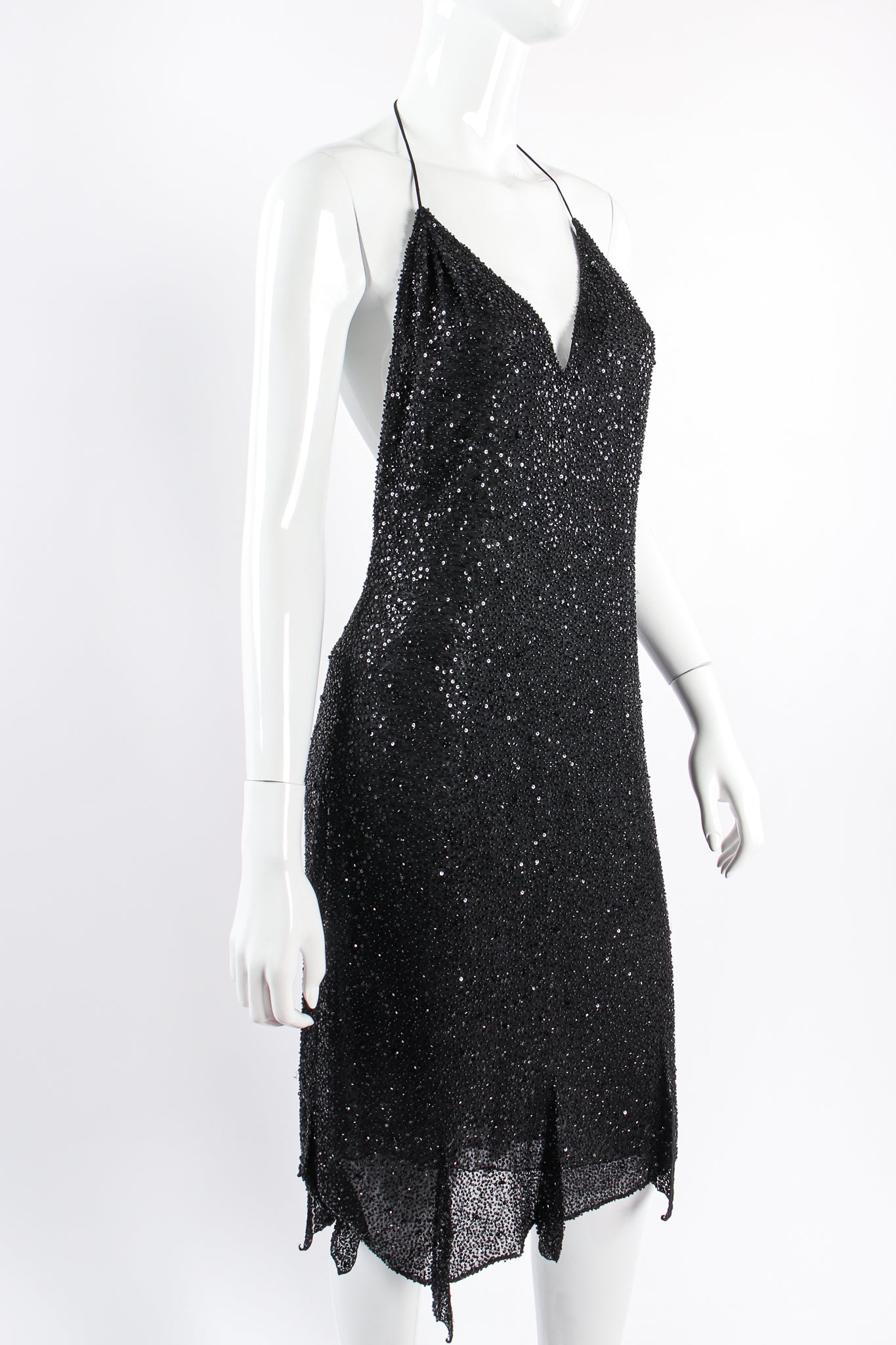 Vintage Badgley Mischka Beaded Sequin Halter Dress on mannequin angle at Recess Los Angeles