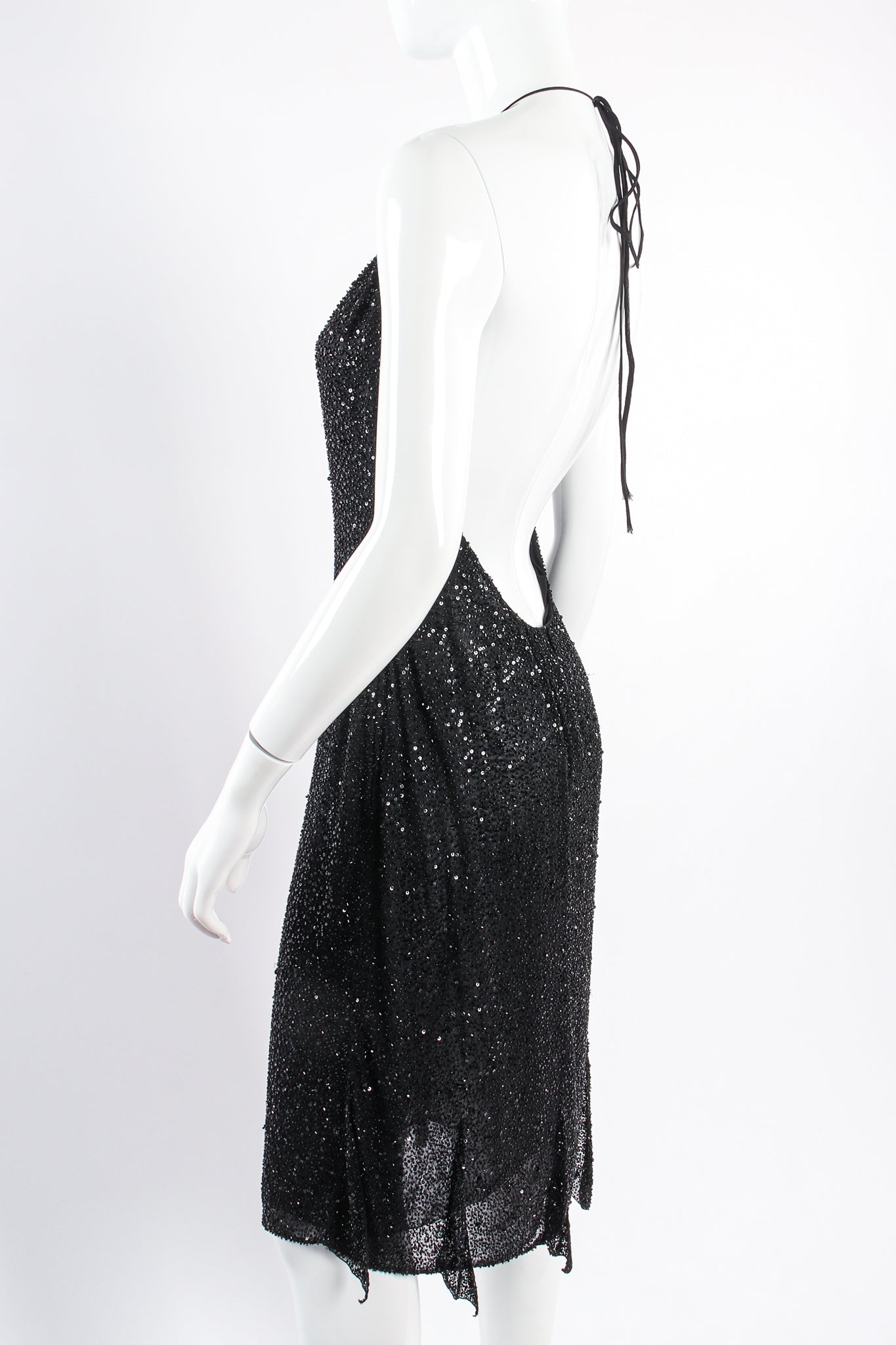 Vintage Badgley Mischka Beaded Sequin Halter Dress on mannequin angle at Recess Los Angeles