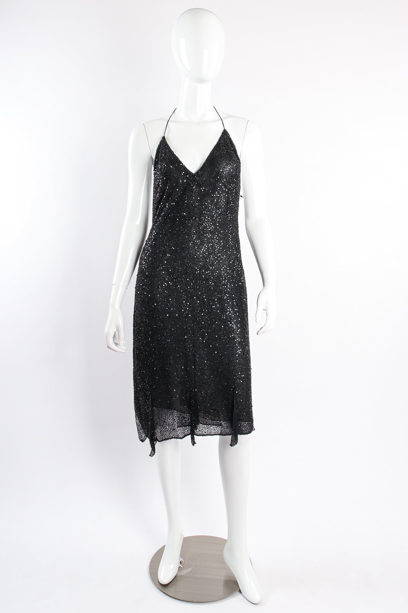 Vintage Badgley Mischka Beaded Sequin Halter Dress on mannequin front at Recess Los Angeles