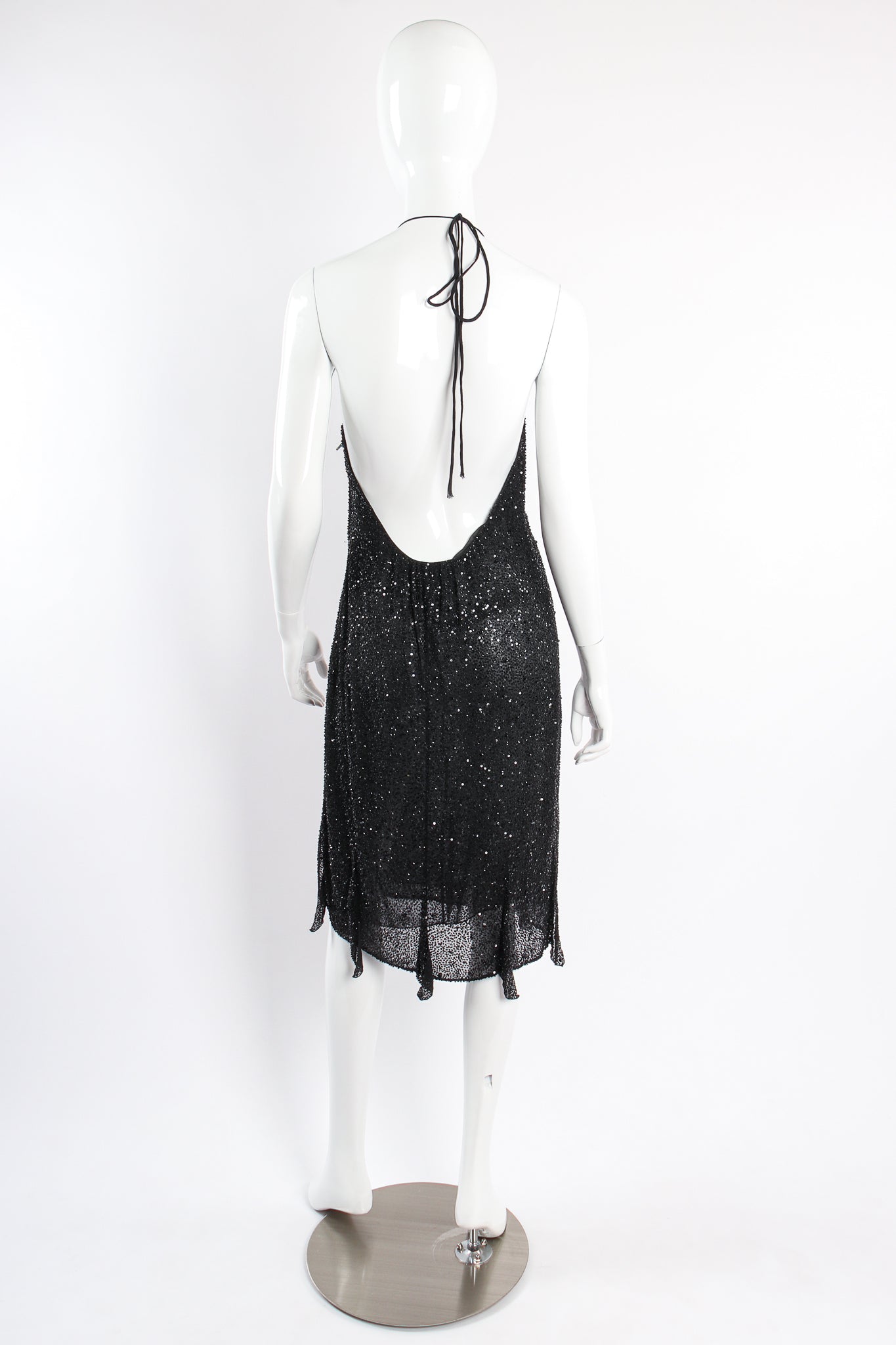 Vintage Badgley Mischka Beaded Sequin Halter Dress on mannequin back at Recess Los Angeles