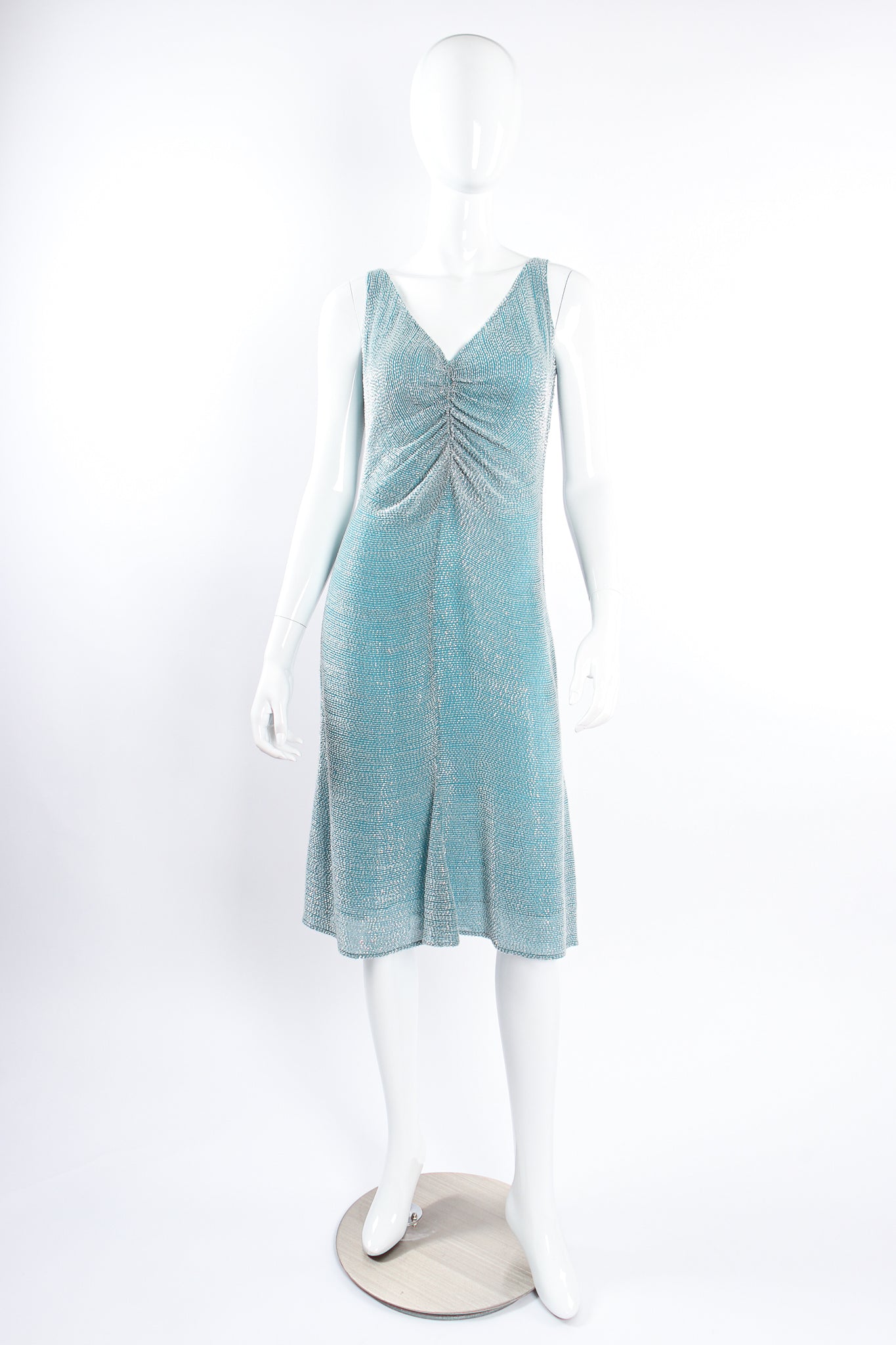 Vintage Badgley Mischka Beaded Ruched Bodice Dress on Mannequin front at Recess Los Angeles