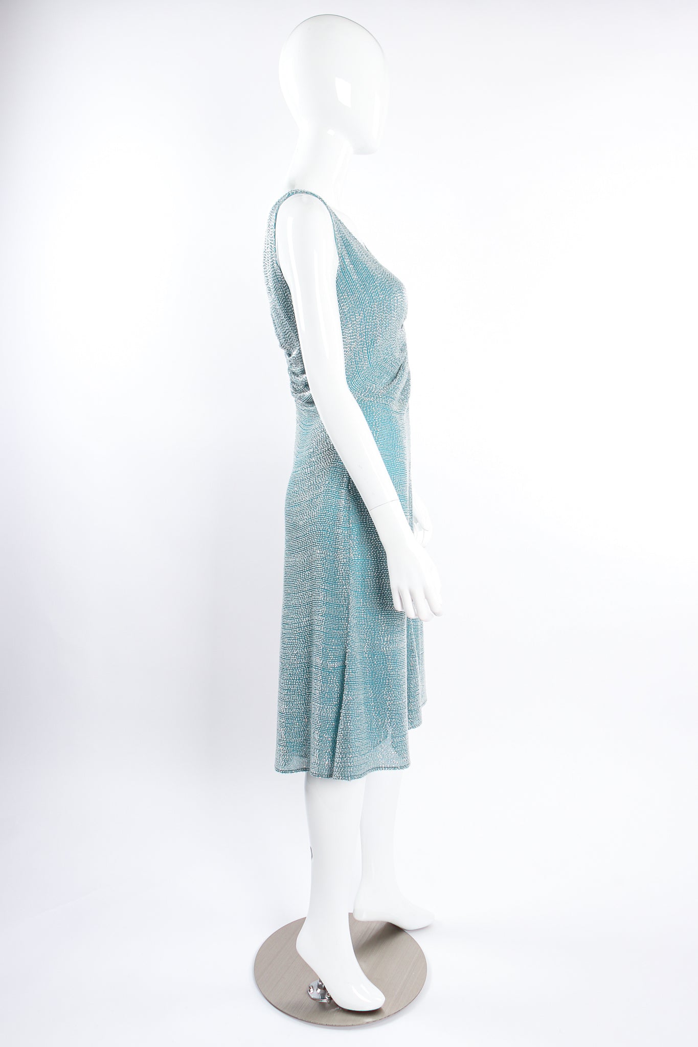 Vintage Badgley Mischka Beaded Ruched Bodice Dress on Mannequin side at Recess Los Angeles