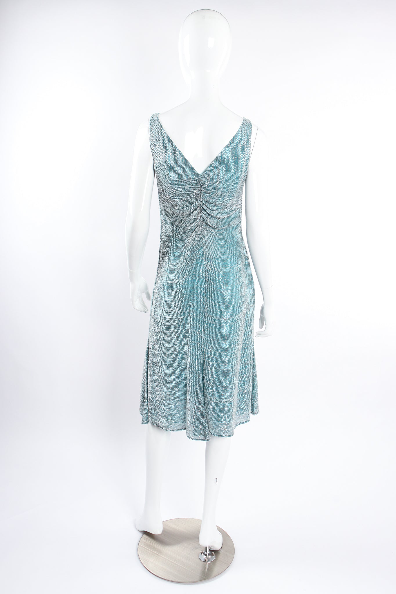 Vintage Badgley Mischka Beaded Ruched Bodice Dress on Mannequin back at Recess Los Angeles