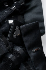 Vintage Badgley Mischka Sheer Black Striped Mesh Ball Skirt waistband closure