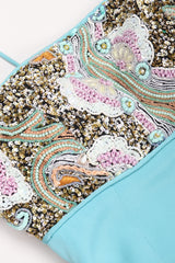 Recess Los Angeles Vintage Baracci Silk Mermaid Embellished Empire Dress