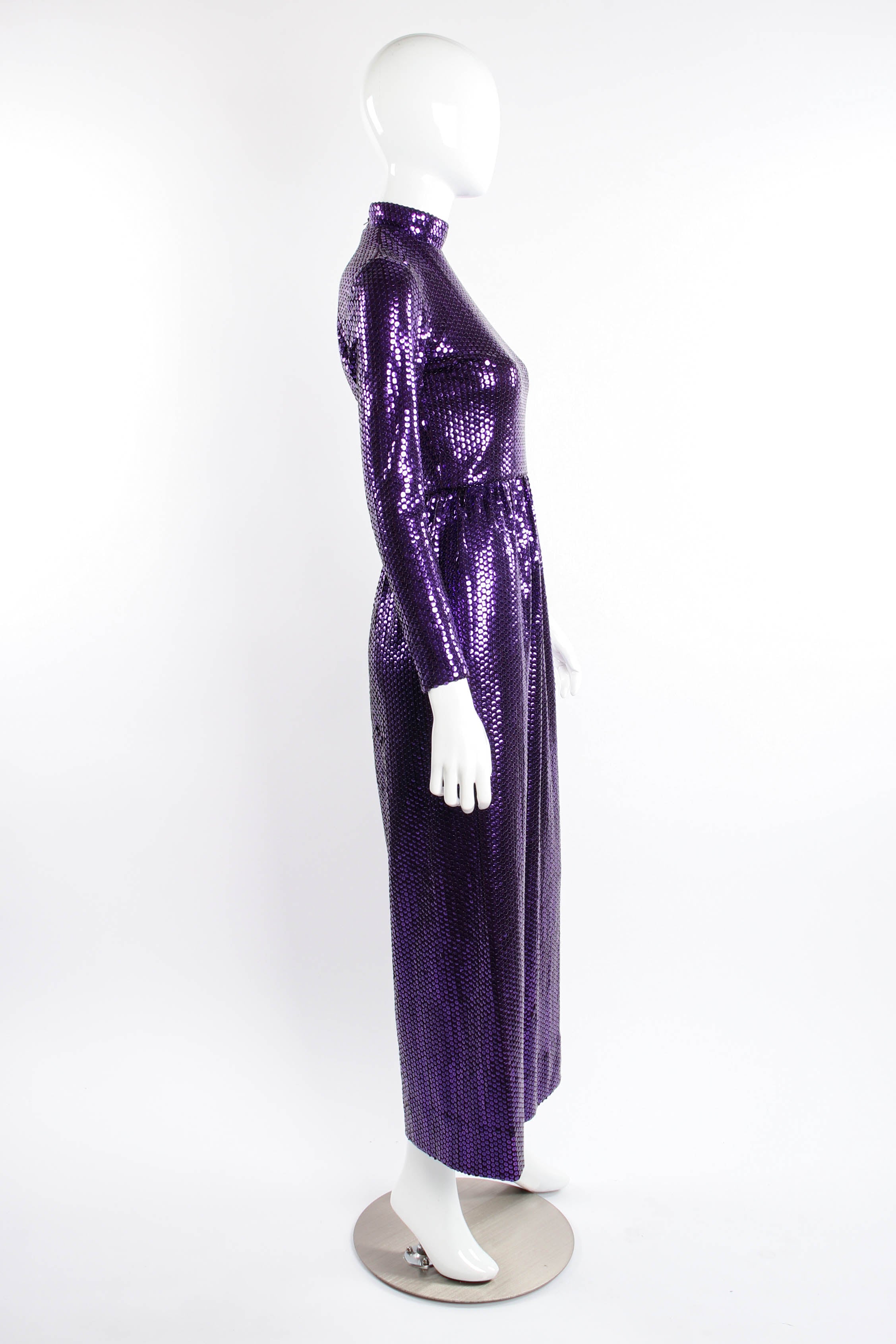 Vintage Bass Limited Violet Sequined Maxi Dress on mannequin at Recess Los Angeles (side)