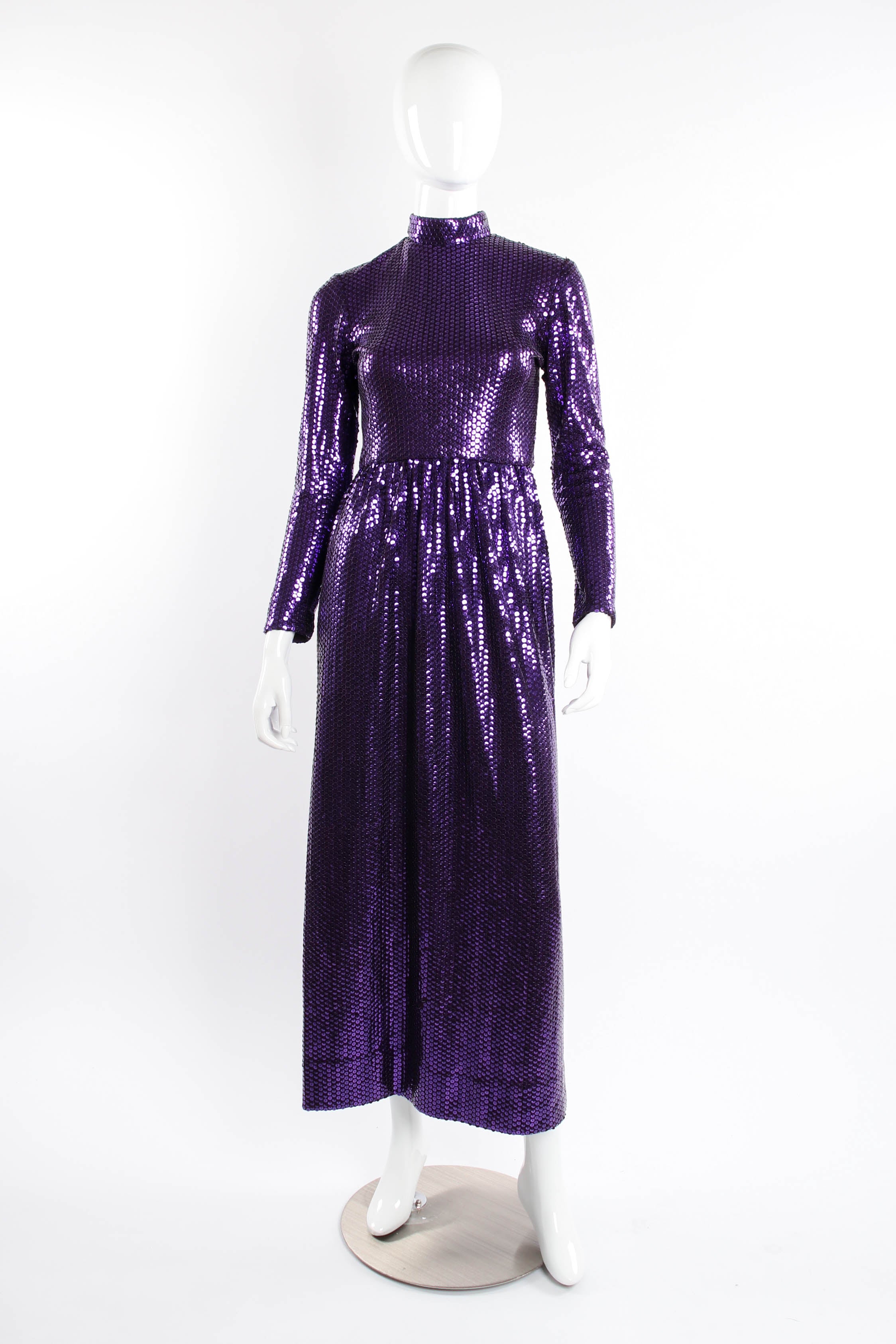 Vintage Bass Limited Violet Sequined Maxi Dress on mannequin at Recess Los Angeles