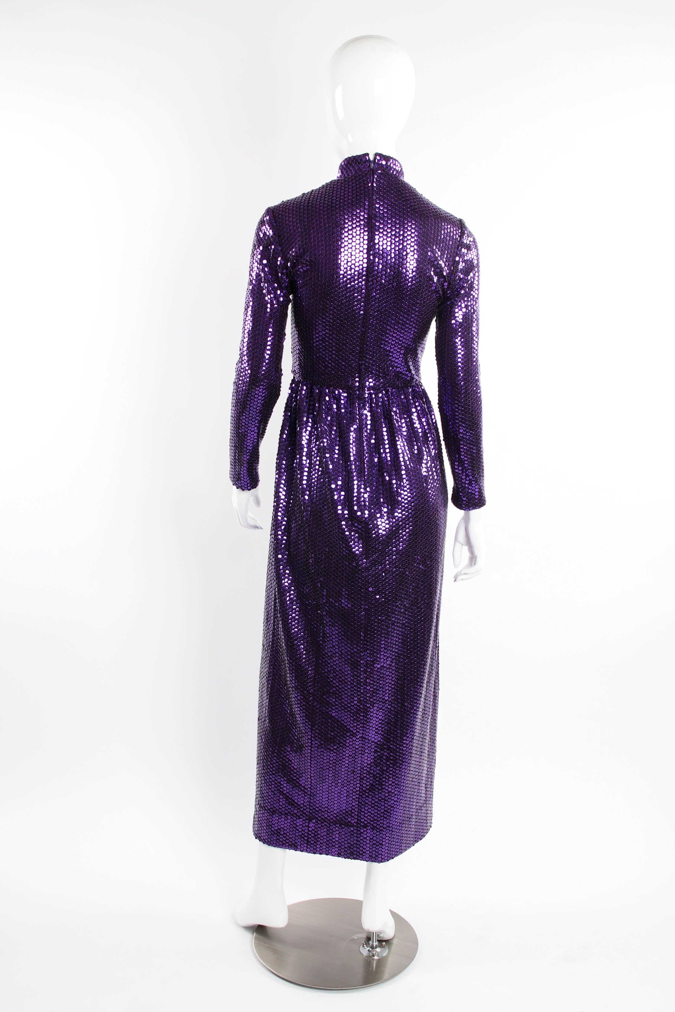 Vintage Bass Limited Violet Sequined Maxi Dress on mannequin at Recess Los Angeles (back)