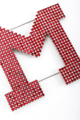 Recess Los Angeles Vintage Dorothy Bauer M Shaped Large Initial Red Rhinestone Pin