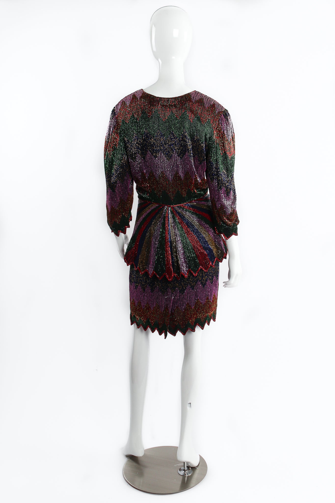 Vintage Beaujon Beaded Zigzag Peplum Jacket & Skirt Set on mannequin back at Recess Los Angeles