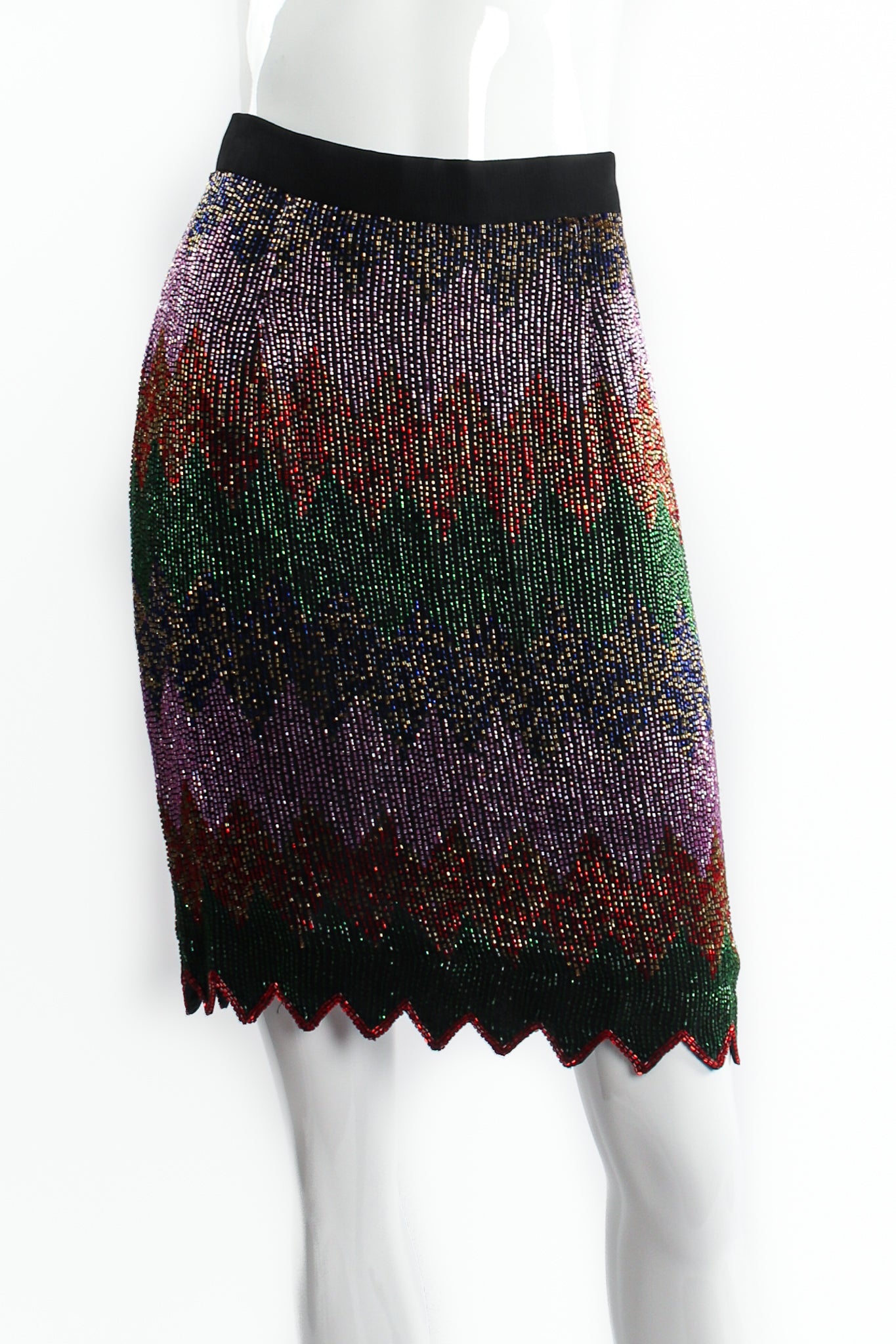 Vintage Beaujon Beaded Zigzag Peplum Skirt Set on mannequin front at Recess Los Angeles