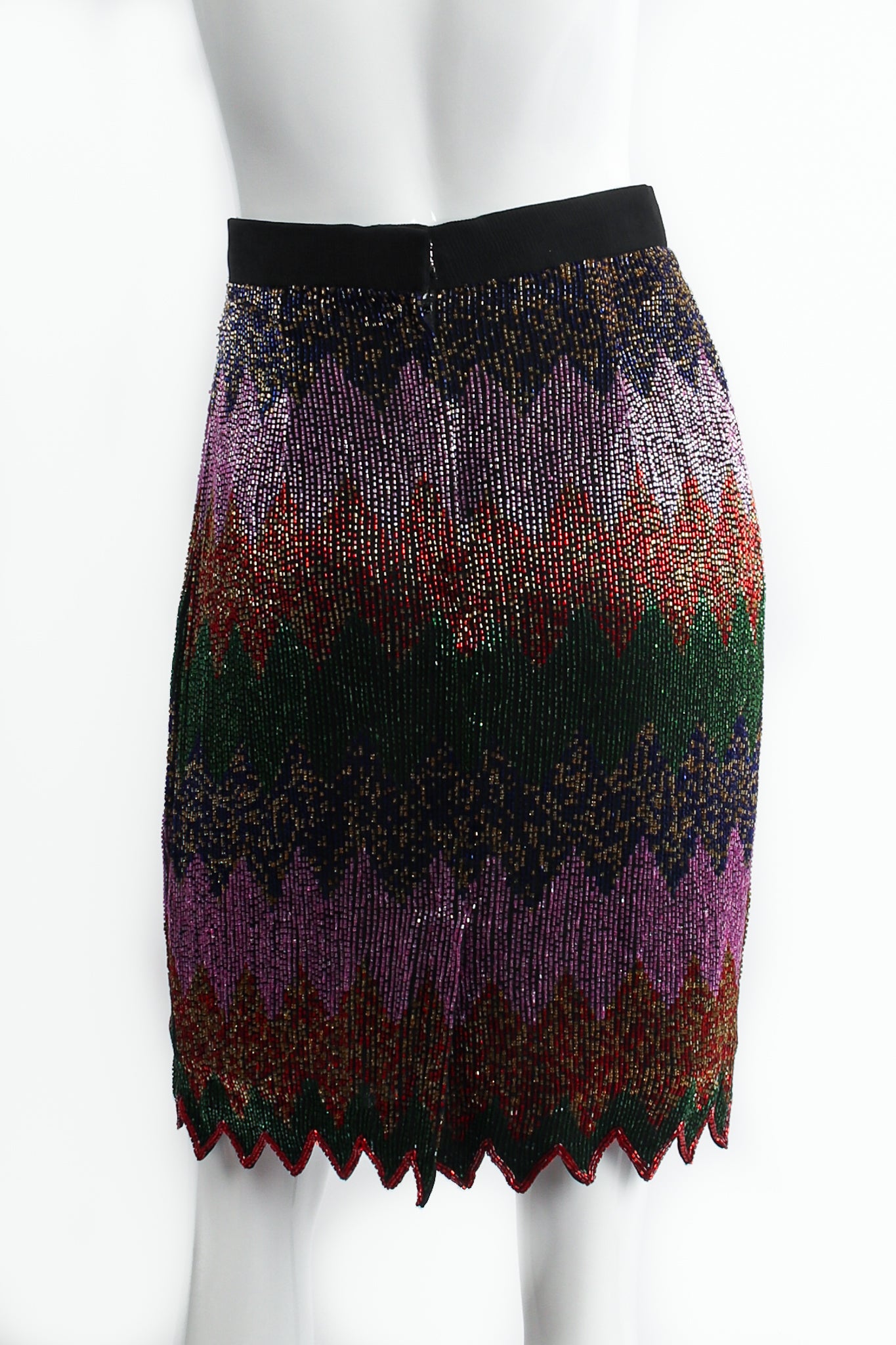 Vintage Beaujon Beaded Zigzag Peplum Skirt Set on mannequin back at Recess Los Angeles