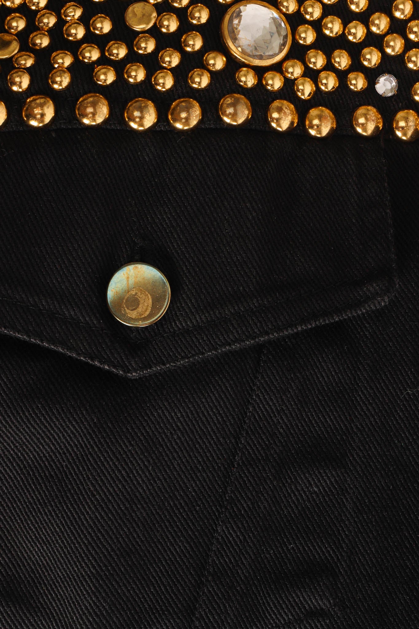 Vintage BeBe Studded Rhinestone Crop Denim Jacket discolored buttons @ Recess LA