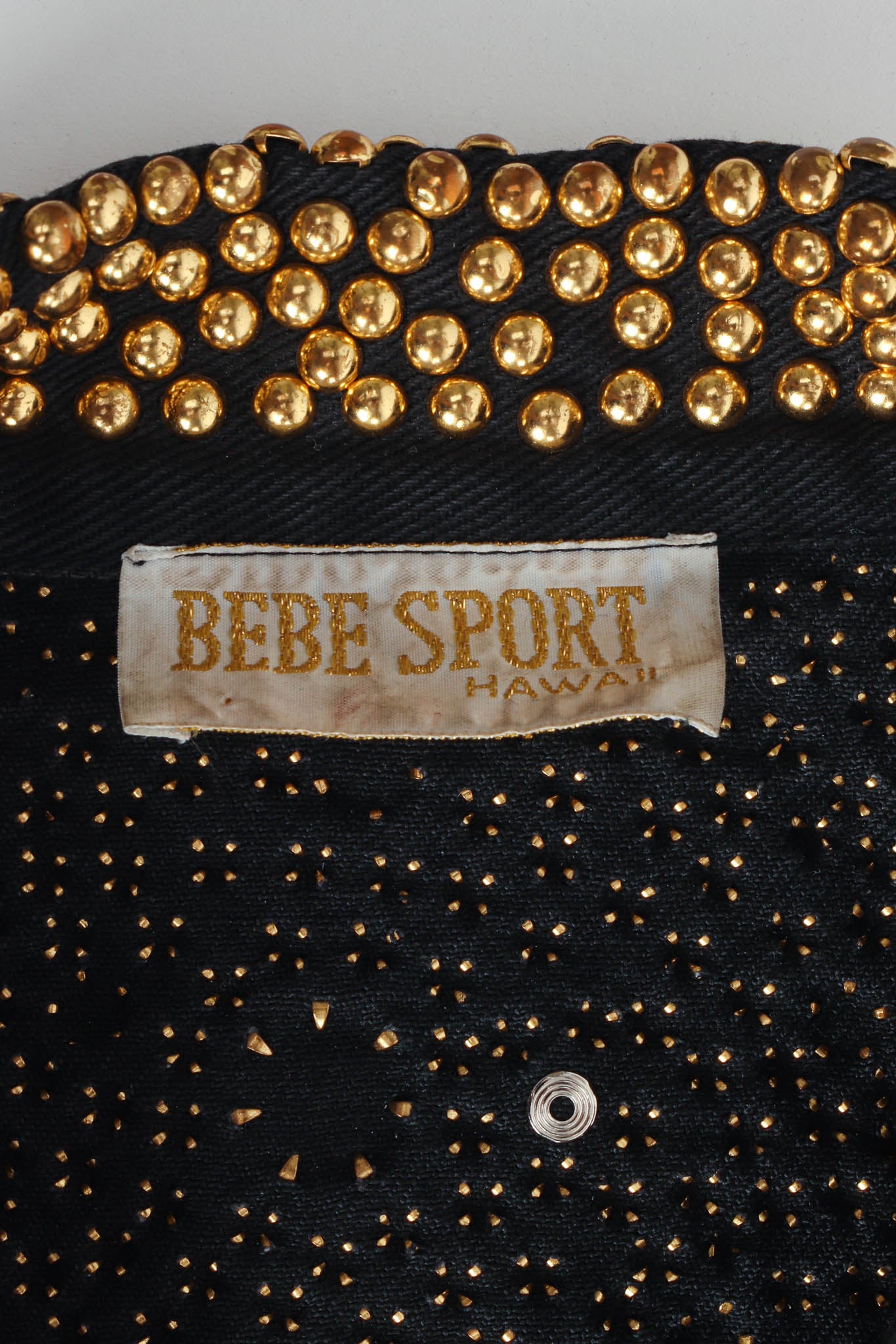 Vintage BeBe Studded Rhinestone Crop Denim Jacket studded cuff tag @ Recess LA